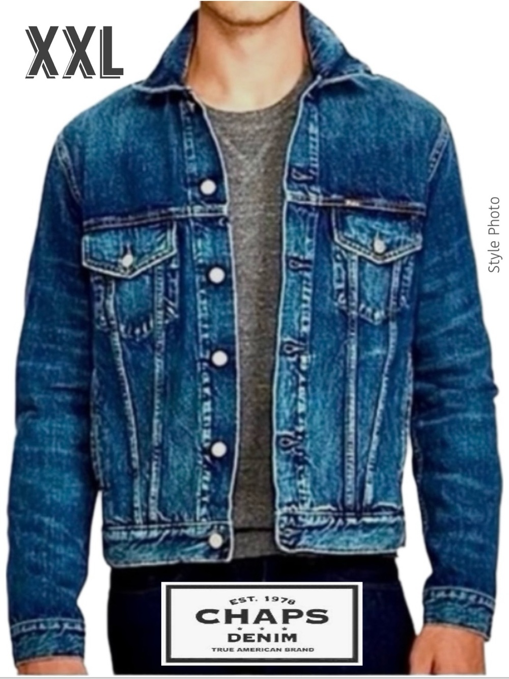 Chaps Denim Men’s Classic Trucker Jacket 100% Cotton (XXL) NWOT - Picture 1 of 17